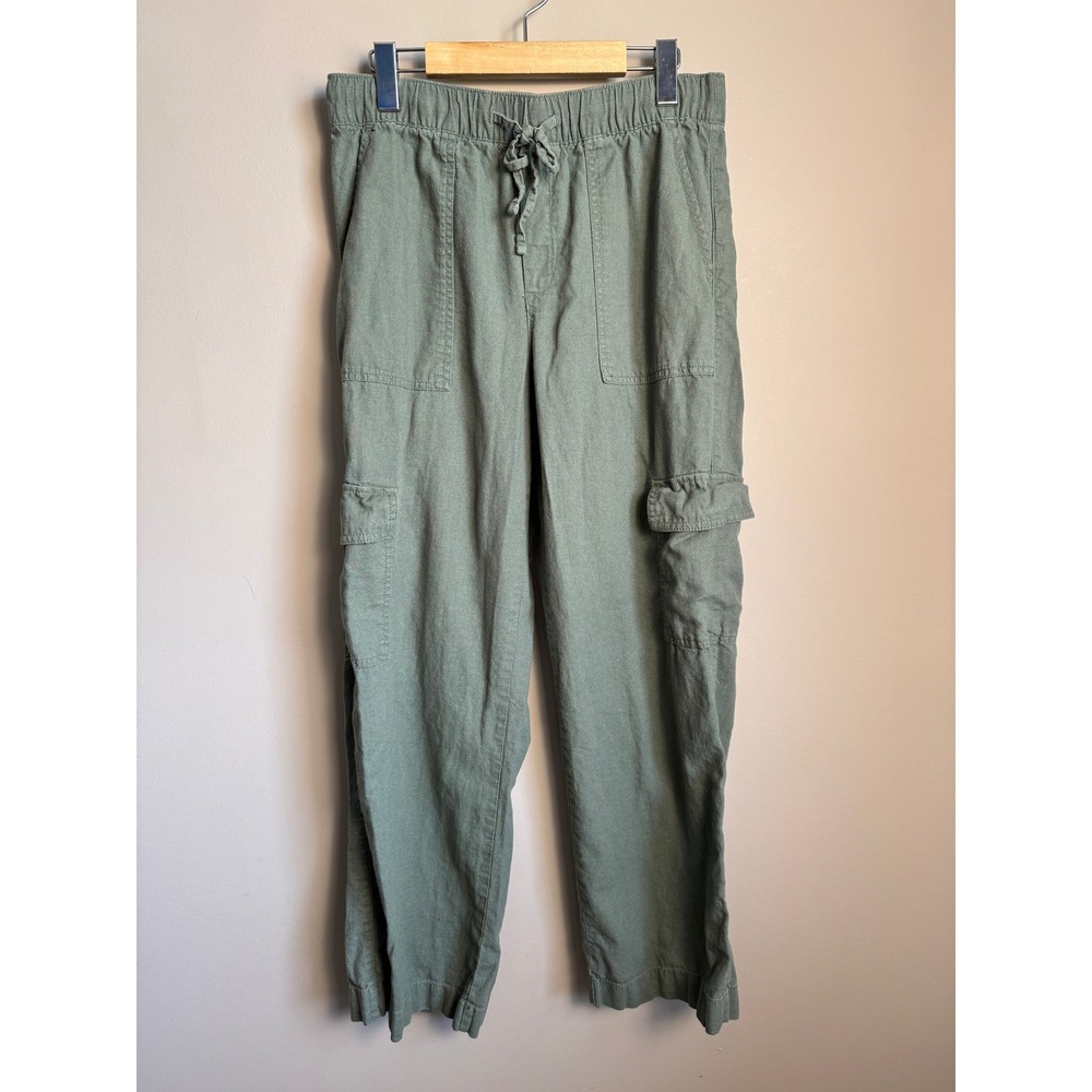 GAP‎ Linen Blend Pull On Cargo Pants S Green Gorpcore Utility Boho Beach Grunge
